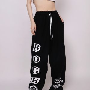 Women's Black Letter Sports Pants - Summer Loose Casual Jazz Dance Long Pants - Lightweight and Comfortable
