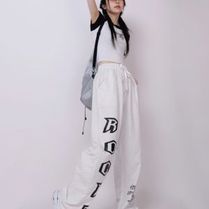 Women's Black Letter Sports Pants - Summer Loose Casual Jazz Dance Long Pants - Lightweight and Comfortable