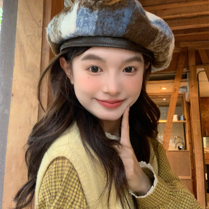 Women's British Style Wool Beret - Octagonal Brushed Hat for Autumn Winter 2024, Versatile Fashion Accessory