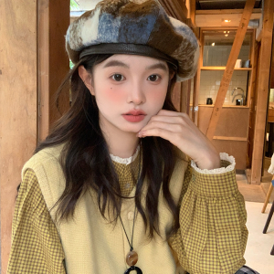 Women's British Style Wool Beret - Octagonal Brushed Hat for Autumn Winter 2024, Versatile Fashion Accessory