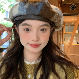 Women's British Style Wool Beret - Octagonal Brushed Hat for Autumn Winter 2024, Versatile Fashion Accessory