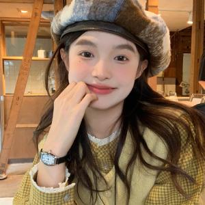 Women's British Style Wool Beret - Octagonal Brushed Hat for Autumn Winter 2024, Versatile Fashion Accessory
