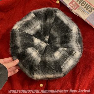 Women's British Style Wool Beret - Octagonal Brushed Hat for Autumn Winter 2024, Versatile Fashion Accessory