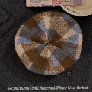 Women's British Style Wool Beret - Octagonal Brushed Hat for Autumn Winter 2024, Versatile Fashion Accessory