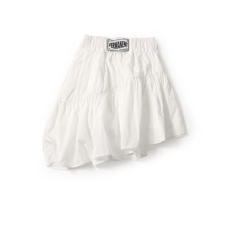 Women's Casual Asymmetrical Flared Skirt - Elastic Waist, Letter Patchwork, Youthful Style, European Summer Fashion