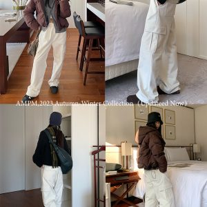 Women's Casual Draped Sweatpants - American-Style Work Pants, Straight Loose Fit, White, Autumn Winter 2023 Fashion