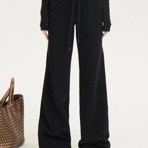 Women's Casual Wide-Leg Fleece Sweatpants with Drawstring - Cozy Autumn and Winter Long Pants for Comfort and Style