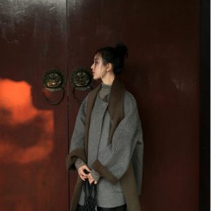 Women's Chinese-Style Round Neck Wool Coat - Niche Winter Cardigan Top for Effortless Chic