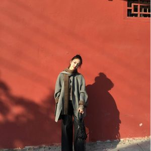 Women's Chinese-Style Round Neck Wool Coat - Niche Winter Cardigan Top for Effortless Chic