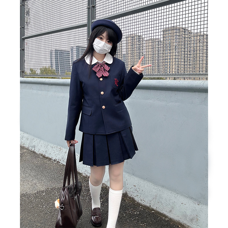 Women's College Style Collarless Jacket Set - Pudding Bear Inspired JK Uniform for Spring 2025, Trendy 90s Y2K Fashion