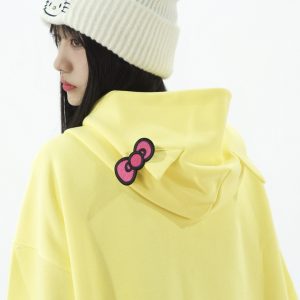 Women's Cute Kitty Cat Hoodie with Ears and Bow, Loose-Fit Sweet Top, Y2K Style