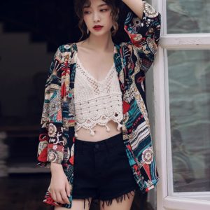 Women's Ethnic Style Chiffon Jacket - Summer Beach Vacation Cardigan with Sun Protection for Travel