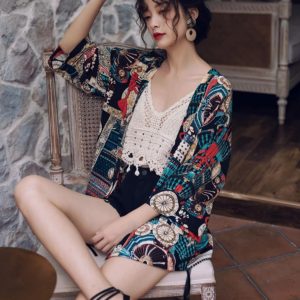 Women's Ethnic Style Chiffon Jacket - Summer Beach Vacation Cardigan with Sun Protection for Travel