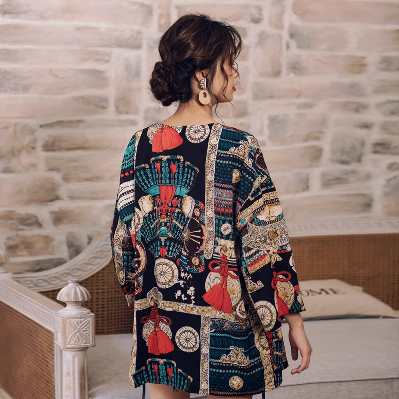 Women's Ethnic Style Chiffon Jacket - Summer Beach Vacation Cardigan with Sun Protection for Travel
