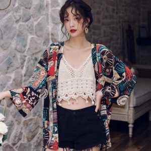Women's Ethnic Style Chiffon Jacket - Summer Beach Vacation Cardigan with Sun Protection for Travel