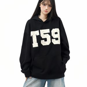 Women's Floral Patch Embroidery Hoodie - Loose Fit, Casual Autumn Sweatshirt, Trendy Amoeba Design