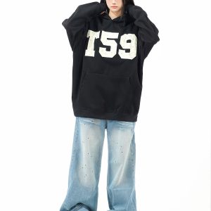 Women's Floral Patch Embroidery Hoodie - Loose Fit, Casual Autumn Sweatshirt, Trendy Amoeba Design