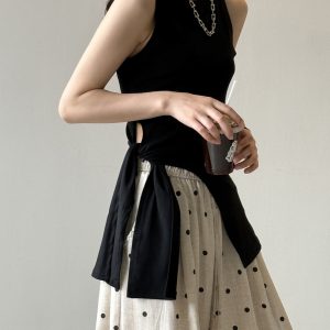 Women's French Irregular Lace-Up Sleeveless Vest - Loose High-End Summer Strap Top 2025, Trendy Y2K Fashion