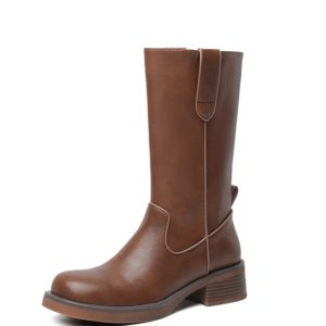 Women's Genuine Leather Chunky Heel Knight Boots - Retro Western Mid-Calf Cowboy & Motorcycle Boots for 2024