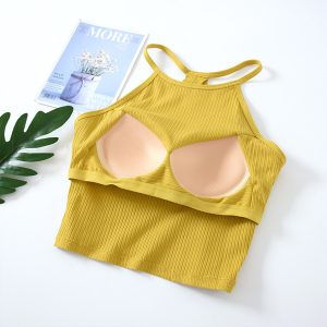 Women's Halter Neck Crop Tank Top with Chest Pads, Thin Straps, Sleeveless - Trendy Ins Style for Y2K Fashion