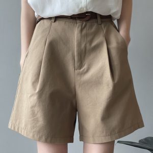 Women's High-Waisted Loose Fit Work Shorts - 2025 Summer Korean Style Wide-Leg Casual Fashion Pants