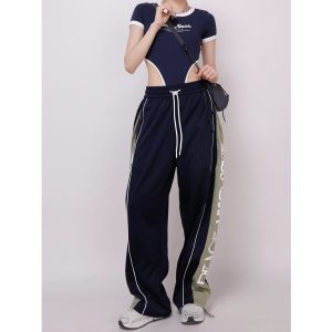 Women's Hip-Hop Street Dance Patchwork Sports Pants, Loose Cuffed Casual Long Pants for Summer 2023, Trendy Urban Style
