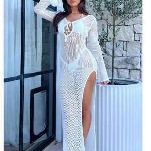 Women's Hollow Knit Bikini Cover-Up - Sexy Sun Protection Swimwear for Beach Vacations, European and American Style