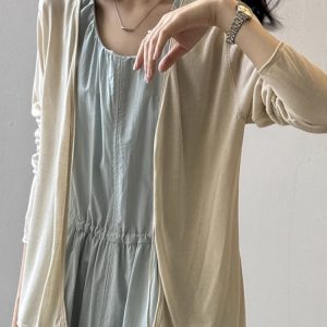 Women's Ice Silk Long Sleeve Sun Protection Cardigan - Lightweight Loose Knit Shawl Top for Summer 2025