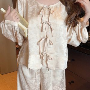 Women’s Ice Silk Satin Pajamas Set - Sexy Spring/Summer National Style Chinese Homewear