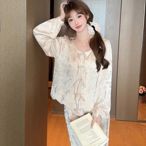 Women’s Ice Silk Satin Pajamas Set - Sexy Spring/Summer National Style Chinese Homewear