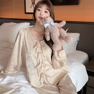 Women’s Ice Silk Satin Pajamas Set - Sexy Spring/Summer National Style Chinese Homewear