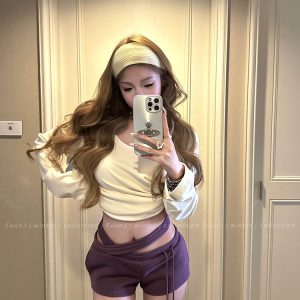 Women's Lazy Loose Hoodie Set with Sweet Tea Design and Hip-Hugging Shorts - Cozy Two-Piece Winter Outfit, Y2K Style