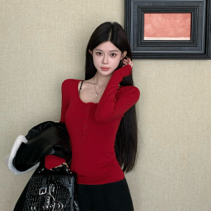 Women's Long Sleeve Slim Fit Henry Shirt - Fashionable Base Layer for Autumn & Winter, Versatile Top for Layering