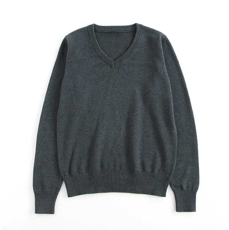 Women's Loose College Style V-Neck Pullover Sweater - Versatile Long Sleeve Early Autumn Layer with Pudding Bear Design