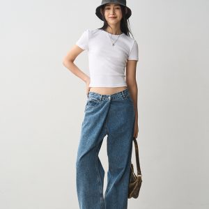 Women's Loose Wide-Leg Denim Pants with Slant Pockets - Casual Straight Fit, 2024 Trendy Fashion for Effortless Style