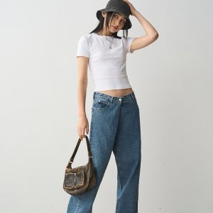 Women's Loose Wide-Leg Denim Pants with Slant Pockets - Casual Straight Fit, 2024 Trendy Fashion for Effortless Style