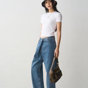 Women's Loose Wide-Leg Denim Pants with Slant Pockets - Casual Straight Fit, 2024 Trendy Fashion for Effortless Style