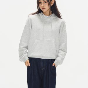 Women's Minimalist Gray Hoodie - 2024 Autumn Winter Loose Fleece Hooded Sweatshirt for Casual Versatile Style