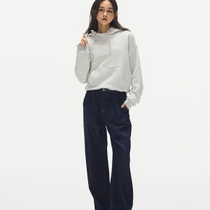 Women's Minimalist Gray Hoodie - 2024 Autumn Winter Loose Fleece Hooded Sweatshirt for Casual Versatile Style