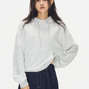 Women's Minimalist Gray Hoodie - 2024 Autumn Winter Loose Fleece Hooded Sweatshirt for Casual Versatile Style