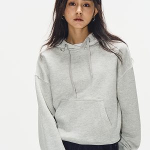 Women's Minimalist Gray Hoodie - 2024 Autumn Winter Loose Fleece Hooded Sweatshirt for Casual Versatile Style