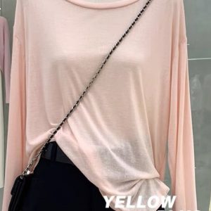 Women's Off-Shoulder Long Sleeve Loose T-Shirt - European Style, Air Conditioning, Sun Protection - Summer Fashion Essential