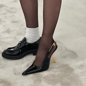 Women's Patent Leather Metallic High Heel Sandals - Shallow Mouth, Thin Heel, Fall/Winter 2023, Chic Party Shoes
