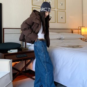 Women's Pleated Denim Pants - Casual Loose Straight Leg Trousers for Autumn Winter 2024 - Trendy 90s Inspired Style