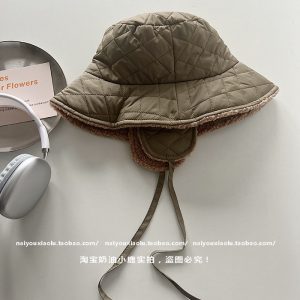 Women's Quilted Diamond Check Pattern Fisherman's Bucket Hat - Warm, Windproof, Ear Protection for Autumn and Winter, Trendy Design