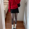 Women's Red Round Neck Knitted Cardigan - Soft Short Sweater Coat for Autumn and Winter, High-End Lazy Style