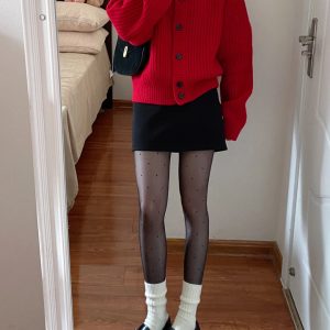 Women's Red Round Neck Knitted Cardigan - Soft Short Sweater Coat for Autumn and Winter, High-End Lazy Style