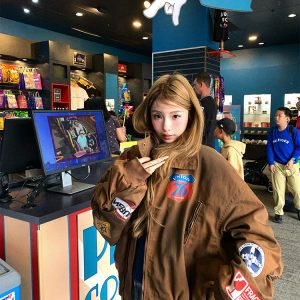 Women's Retro Flight Jacket - Loose Cotton-Padded Denim Coat, American Sweetheart Style, Winter Baseball Jacket