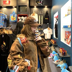 Women's Retro Flight Jacket - Loose Cotton-Padded Denim Coat, American Sweetheart Style, Winter Baseball Jacket