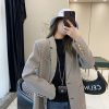 Women's Retro Plaid Suit Jacket - European Style, Lapel Design, Autumn Fashion, Classic British Temperament